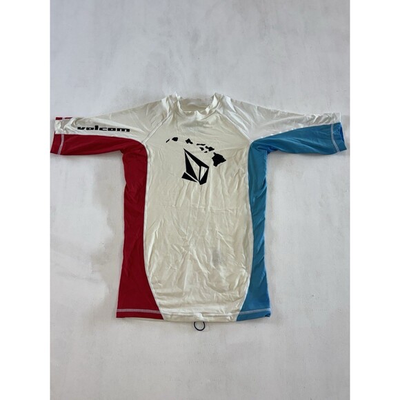 Volcom Hawaii Mod Short Sleeve Shirt Thrashguard White Blue Red Size Medium - Picture 1 of 8